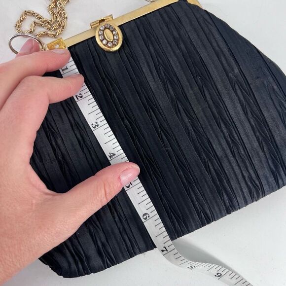 Tango Women\'s Black Satin Flat Pleated Rhinestone Clutch Purse‎ Shoulder Bag